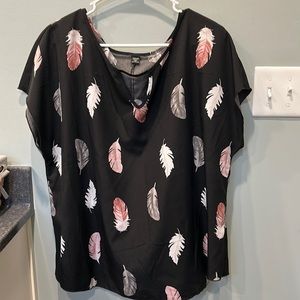Shein curve black with feather print, size 1XL